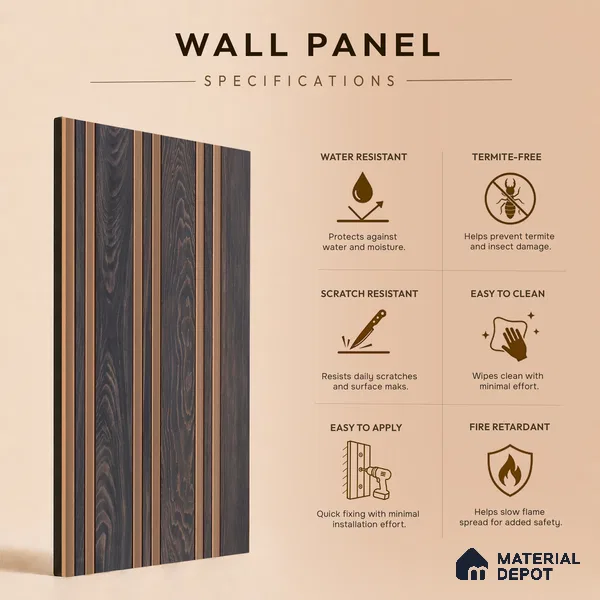 Wooden Look PN 05550 8 ft x 6 inch Charcoal Panel - 7 mm | Suitable for Feature Wall, TV Unit & Living Room | Width is Subjected to 5% Variation