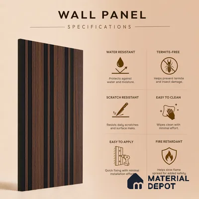 Wooden Look PN 05551 8 ft x 6 inch Charcoal Panel - 7 mm | Suitable for Feature Wall, TV Unit & Living Room | Width is Subjected to 5% Variation