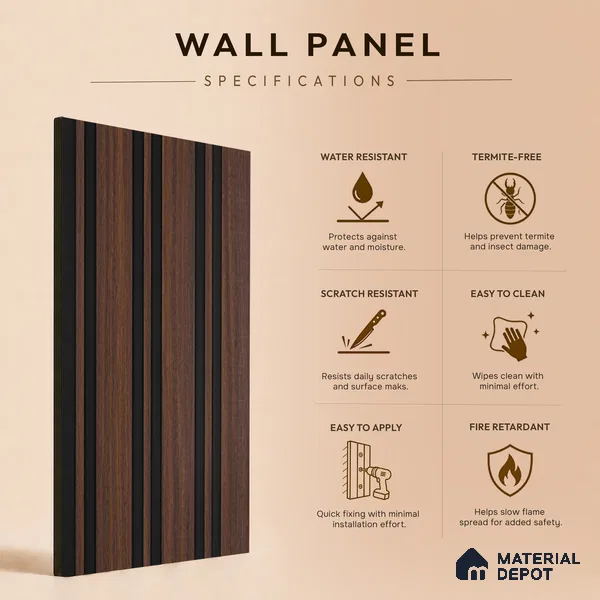 Wooden Look PN 05551 8 ft x 6 inch Charcoal Panel - 7 mm | Suitable for Feature Wall, TV Unit & Living Room | Width is Subjected to 5% Variation