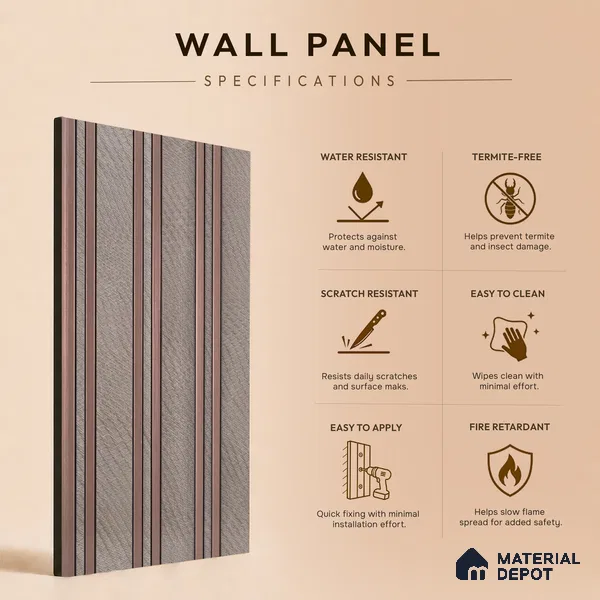 Pebble Grey Fabric Look PN 05552 8 ft x 6 inch Charcoal Panel - 7 mm | Suitable for Feature Wall, TV Unit & Living Room | Width is Subjected to 5% Variation