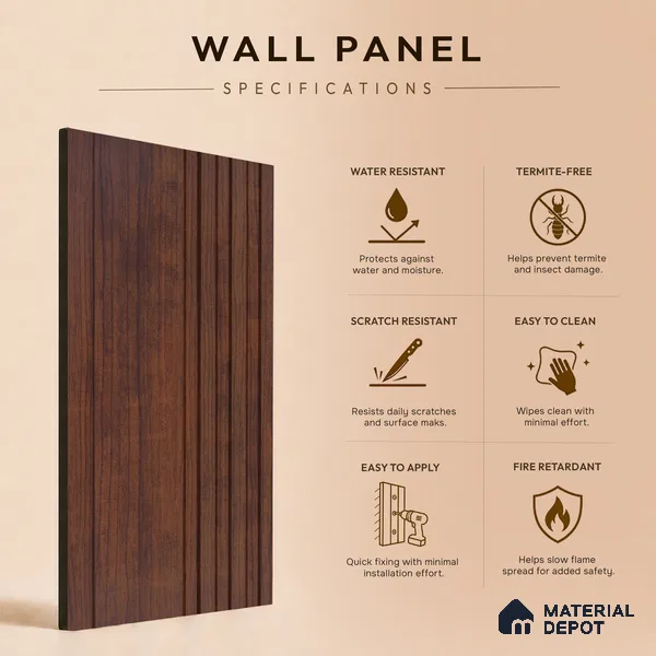 Wooden Look PN 06789 8 ft x 4.9 inch Charcoal Panel - 12 mm | Suitable for Living Room, Bedroom & TV Cabinet | Width is Subjected to 5% Variation