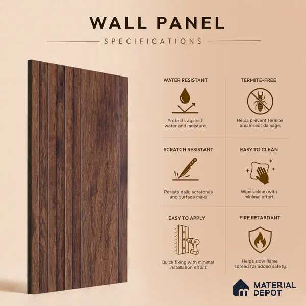 Wooden Look PN 06790 8 ft x 4.9 inch Charcoal Panel - 12 mm | Suitable for Living Room, Bedroom & TV Cabinet | Width is Subjected to 5% Variation