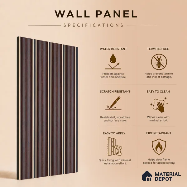 Wooden Look PN 06800 8 ft x 4.9 inch Charcoal Panel - 12 mm | Suitable for Living Room, Bedroom & TV Cabinet | Width is Subjected to 5% Variation