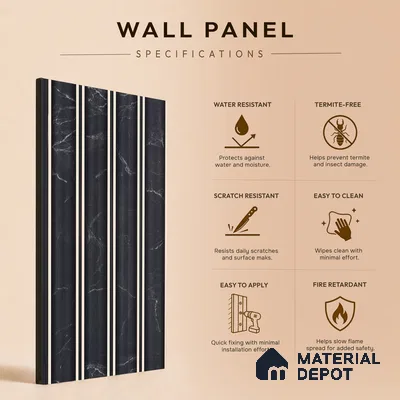Graphite Black Marble Look PN 06801 8 ft x 4.9 inch Charcoal Panel - 12 mm | Suitable for Living Room, Bedroom & TV Cabinet | Width is Subjected to 5% Variation