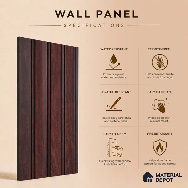 Wooden Look PN 06818 9.2 ft x 4.8 inch Charcoal Panel - 12 mm | Suitable for Living Room, Bedroom & TV Cabinet | Width is Subjected to 5% Variation
