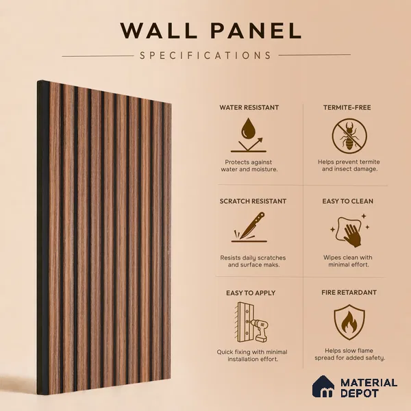 Wooden Look PN 06821 9.2 ft x 6 inch Charcoal Panel - 10 mm | Suitable for Living Room, Bedroom & TV Cabinet | Width is Subjected to 5% Variation