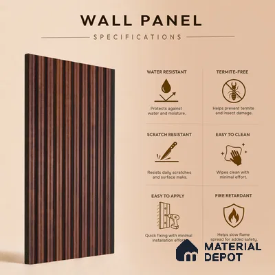 Wooden Look PN 06822 9.2 ft x 6 inch Charcoal Panel - 10 mm | Suitable for Living Room, Bedroom & TV Cabinet | Width is Subjected to 5% Variation