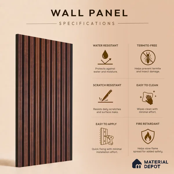 Wooden Look PN 06822 9.2 ft x 6 inch Charcoal Panel - 10 mm | Suitable for Living Room, Bedroom & TV Cabinet | Width is Subjected to 5% Variation