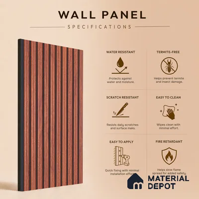 Wooden Look PN 06827 9.2 ft x 6 inch Charcoal Panel - 10 mm | Suitable for Living Room, Bedroom & TV Cabinet | Width is Subjected to 5% Variation