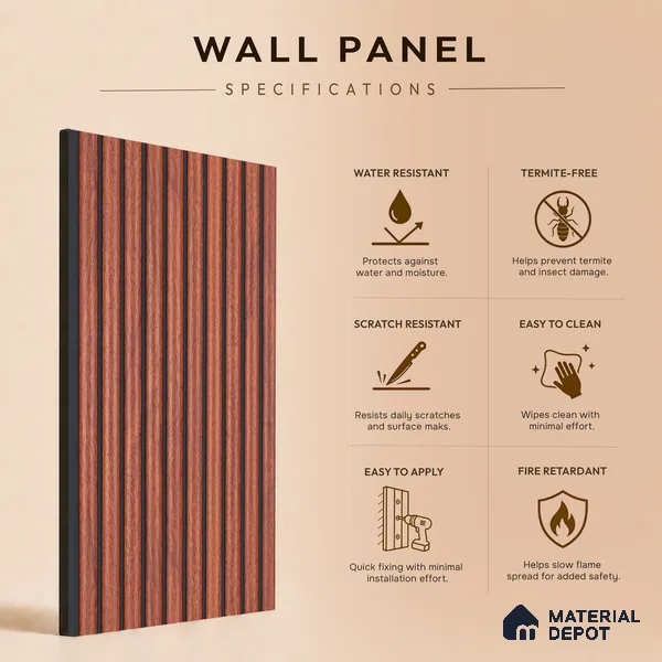 Wooden Look PN 06827 9.2 ft x 6 inch Charcoal Panel - 10 mm | Suitable for Living Room, Bedroom & TV Cabinet | Width is Subjected to 5% Variation