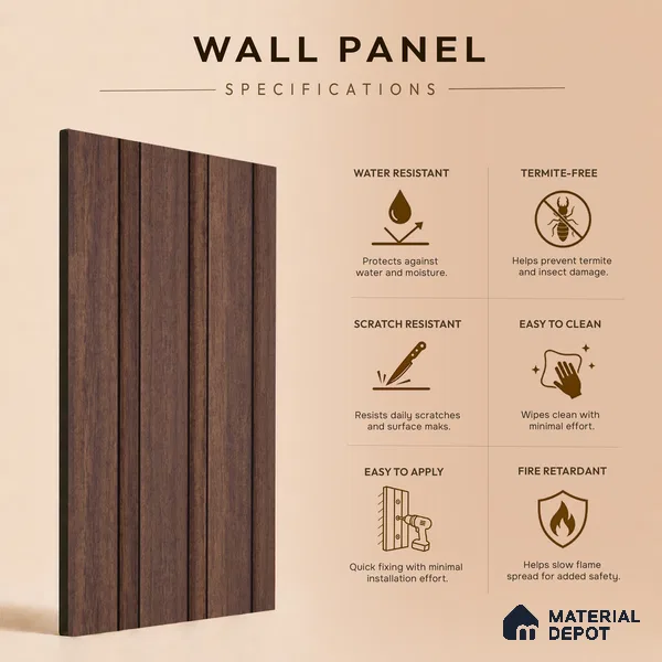 Wooden Look PN 06837 9.2 ft x 4.9 inch Charcoal Panel - 12 mm | Suitable for Living Room, Bedroom & TV Cabinet | Width is Subjected to 5% Variation