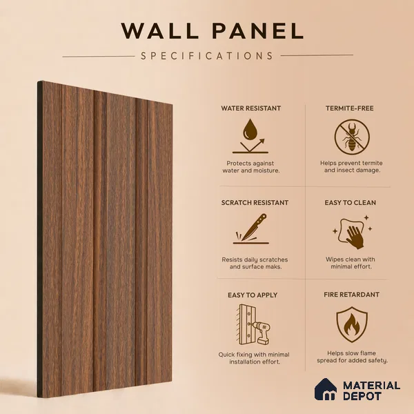 Wooden Look PN 06838 9.2 ft x 4.9 inch Charcoal Panel - 12 mm | Suitable for Living Room, Bedroom & TV Cabinet | Width is Subjected to 5% Variation