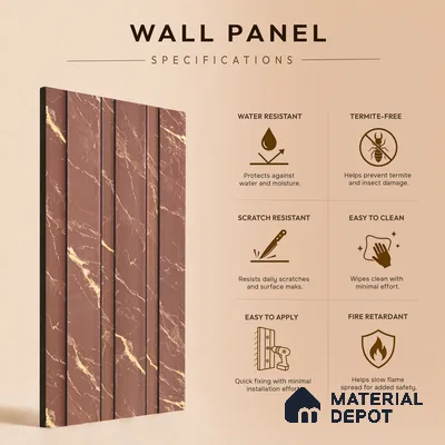 Mocha Brown Marble Look PN 06850 9.2 ft x 4.9 inch Charcoal Panel - 12 mm | Suitable for Living Room, Bedroom & TV Cabinet | Width is Subjected to 5% Variation