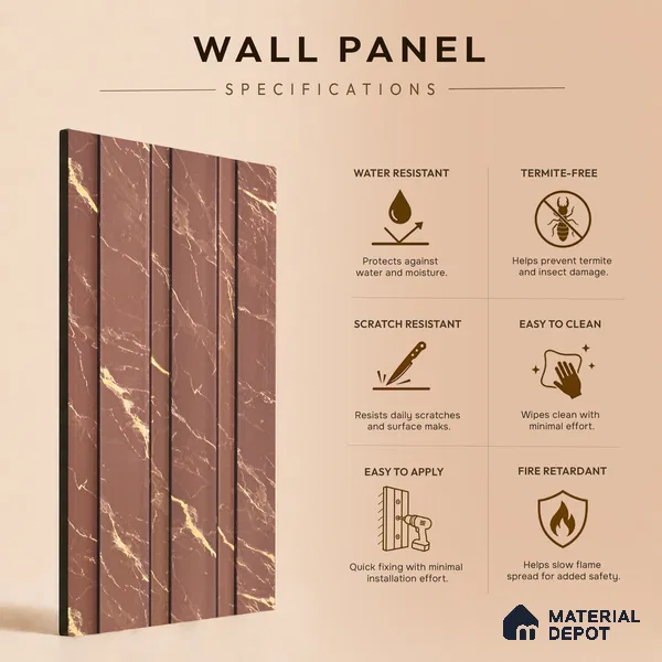 Mocha Brown Marble Look PN 06850 9.2 ft x 4.9 inch Charcoal Panel - 12 mm | Suitable for Living Room, Bedroom & TV Cabinet | Width is Subjected to 5% Variation