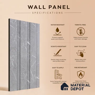 Cloud Grey Marble Look PN 06851 9.2 ft x 4.9 inch Charcoal Panel - 12 mm | Suitable for Living Room, Bedroom & TV Cabinet | Width is Subjected to 5% Variation
