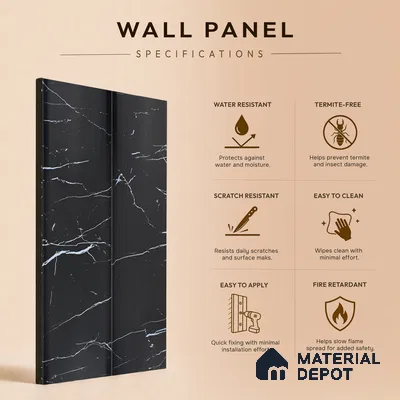Wenge Brown Marble Look PN 06855 9.2 ft x 7.8 inch Charcoal Panel - 16 mm | Suitable for Living Room, Bedroom & TV Cabinet | Width is Subjected to 5% Variation