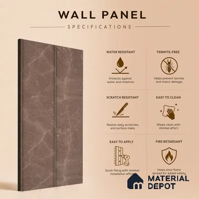 Mocha Brown Marble Look PN 06857 9.2 ft x 7.8 inch Charcoal Panel - 16 mm | Suitable for Living Room, Bedroom & TV Cabinet | Width is Subjected to 5% Variation