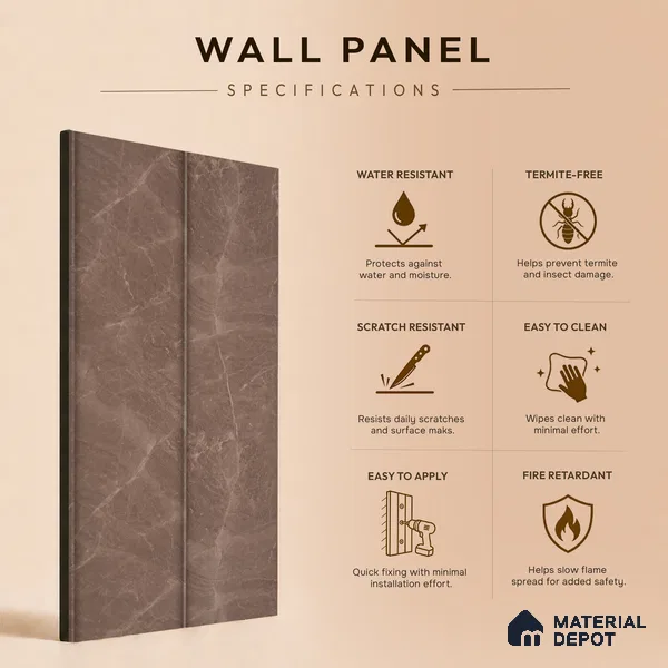 Mocha Brown Marble Look PN 06857 9.2 ft x 7.8 inch Charcoal Panel - 16 mm | Suitable for Living Room, Bedroom & TV Cabinet | Width is Subjected to 5% Variation