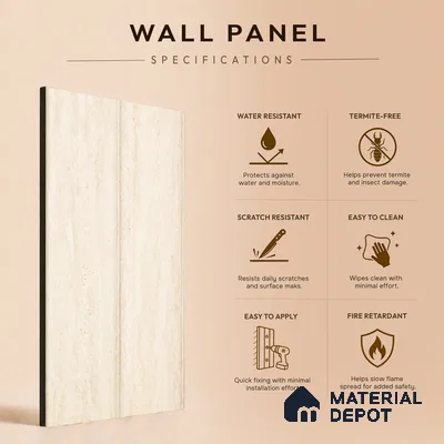 Antique Ivory Marble Look PN 06859 9.2 ft x 7.8 inch Charcoal Panel - 16 mm | Suitable for Living Room, Bedroom & TV Cabinet | Width is Subjected to 5% Variation