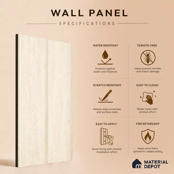 Antique Ivory Marble Look PN 06859 9.2 ft x 7.8 inch Charcoal Panel - 16 mm | Suitable for Living Room, Bedroom & TV Cabinet | Width is Subjected to 5% Variation