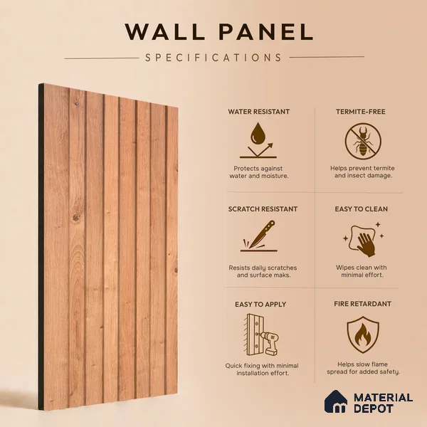 Wooden Look PN 06864 9.2 ft x 6.1 inch Charcoal Panel - 16 mm | Suitable for Living Room, Bedroom & TV Cabinet | Width is Subjected to 5% Variation