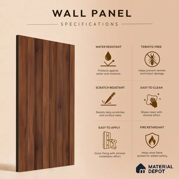 Wooden Look PN 06866 9.2 ft x 6.1 inch Charcoal Panel - 16 mm | Suitable for Living Room, Bedroom & TV Cabinet | Width is Subjected to 5% Variation