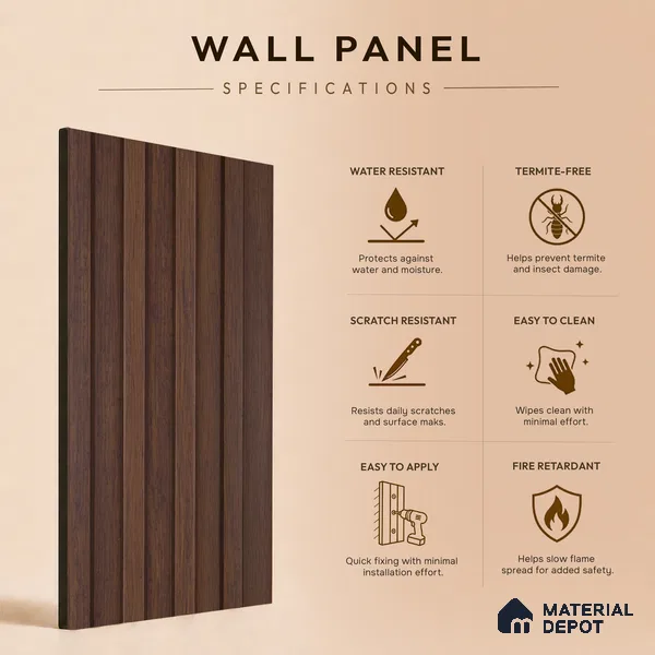 Wooden Look PN 06871 9.2 ft x 6.1 inch Charcoal Panel - 16 mm | Suitable for Living Room, Bedroom & TV Cabinet | Width is Subjected to 5% Variation