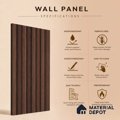 Wooden Look PN 06873 9.2 ft x 6.1 inch Charcoal Panel - 16 mm | Suitable for Living Room, Bedroom & TV Cabinet | Width is Subjected to 5% Variation