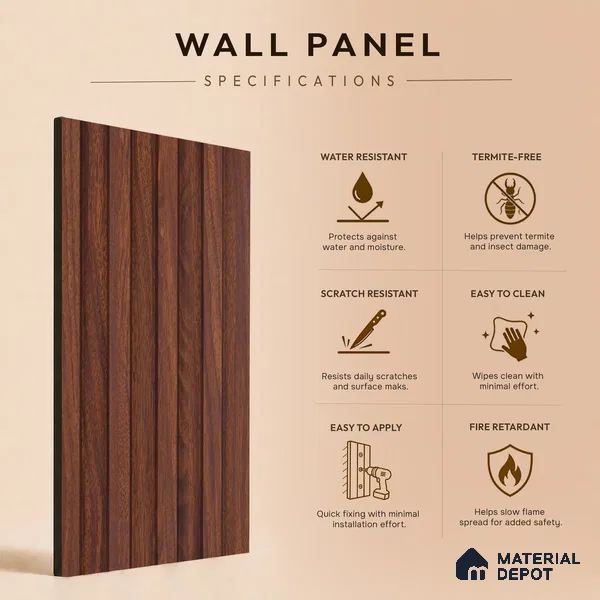 Wooden Look PN 06876 9.2 ft x 6.1 inch Charcoal Panel - 16 mm | Suitable for Living Room, Bedroom & TV Cabinet | Width is Subjected to 5% Variation
