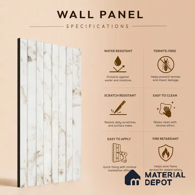 Ivory Beige Marble Look PN 06883 9.2 ft x 6.1 inch Charcoal Panel - 16 mm | Suitable for Living Room, Bedroom & TV Cabinet | Width is Subjected to 5% Variation