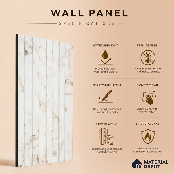 Ivory Beige Marble Look PN 06883 9.2 ft x 6.1 inch Charcoal Panel - 16 mm | Suitable for Living Room, Bedroom & TV Cabinet | Width is Subjected to 5% Variation