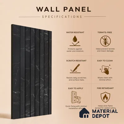 Wenge Brown Marble Look PN 06892 9.2 ft x 6.1 inch Charcoal Panel - 16 mm | Suitable for Living Room, Bedroom & TV Cabinet | Width is Subjected to 5% Variation