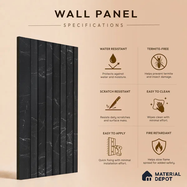 Wenge Brown Marble Look PN 06892 9.2 ft x 6.1 inch Charcoal Panel - 16 mm | Suitable for Living Room, Bedroom & TV Cabinet | Width is Subjected to 5% Variation