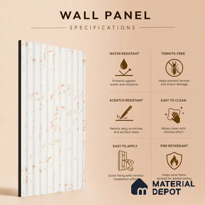 Ivory Beige Marble Look PN 06896 8 ft x 6 inch Charcoal Panel - 6 mm | Suitable for Living Room, Bedroom & TV Cabinet | Width is Subjected to 5% Variation