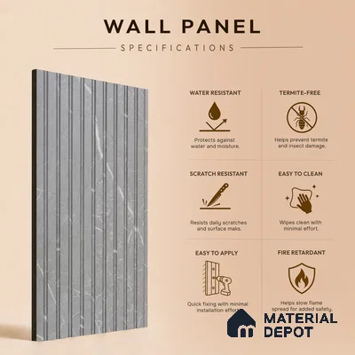 Cloud Grey Marble Look PN 06902 8 ft x 6 inch Charcoal Panel - 6 mm | Suitable for Living Room, Bedroom & TV Cabinet | Width is Subjected to 5% Variation