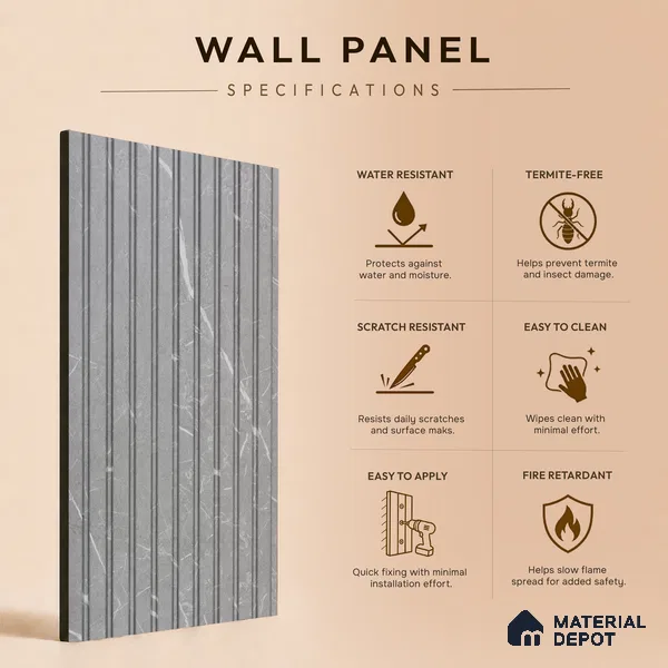 Cloud Grey Marble Look PN 06902 8 ft x 6 inch Charcoal Panel - 6 mm | Suitable for Living Room, Bedroom & TV Cabinet | Width is Subjected to 5% Variation