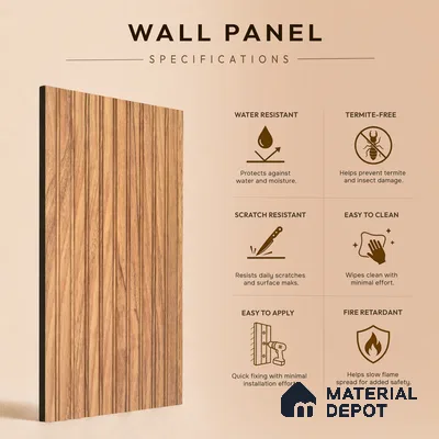 Wooden Look PN 06911 8 ft x 6 inch Charcoal Panel - 6 mm | Suitable for Living Room, Bedroom & TV Cabinet | Width is Subjected to 5% Variation