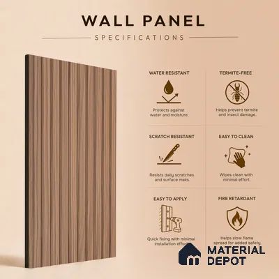 Wooden Look PN 06912 8 ft x 6 inch Charcoal Panel - 6 mm | Suitable for Living Room, Bedroom & TV Cabinet | Width is Subjected to 5% Variation