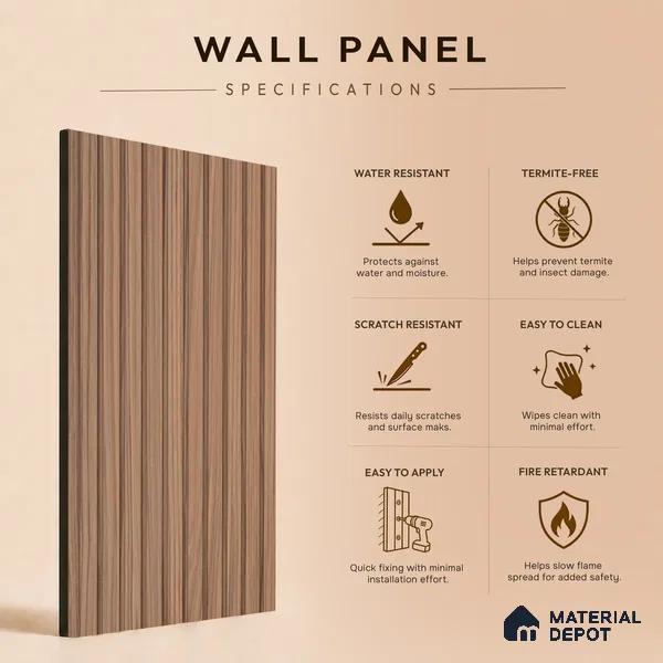 Wooden Look PN 06912 8 ft x 6 inch Charcoal Panel - 6 mm | Suitable for Living Room, Bedroom & TV Cabinet | Width is Subjected to 5% Variation