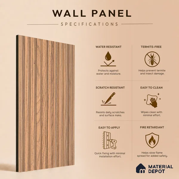 Wooden Look PN 06913 8 ft x 6 inch Charcoal Panel - 6 mm | Suitable for Living Room, Bedroom & TV Cabinet | Width is Subjected to 5% Variation