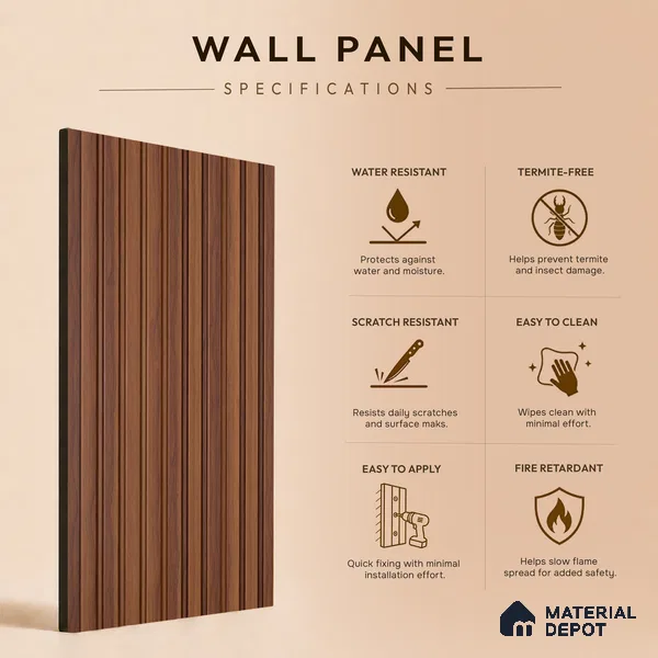 Wooden Look PN 06916 8 ft x 6 inch Charcoal Panel - 6 mm | Suitable for Living Room, Bedroom & TV Cabinet | Width is Subjected to 5% Variation