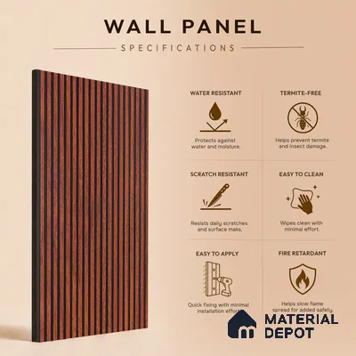 Wooden Look PN 06925 8 ft x 6 inch Charcoal Panel - 6 mm | Suitable for Living Room, Bedroom & TV Cabinet | Width is Subjected to 5% Variation