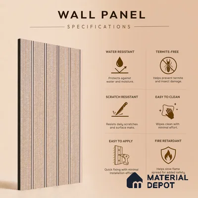 Cappuccino Beige Fabric Look PN 06937 8 ft x 6 inch Charcoal Panel - 6 mm | Suitable for Living Room, Bedroom & TV Cabinet | Width is Subjected to 5% Variation
