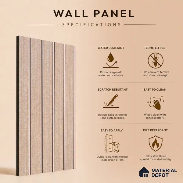 Cappuccino Beige Fabric Look PN 06937 8 ft x 6 inch Charcoal Panel - 6 mm | Suitable for Living Room, Bedroom & TV Cabinet | Width is Subjected to 5% Variation