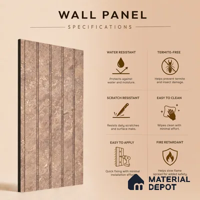 Mocha Brown Stone Look PN 06942 8 ft x 6 inch Charcoal Panel - 6 mm | Suitable for Living Room, Bedroom & TV Cabinet | Width is Subjected to 5% Variation