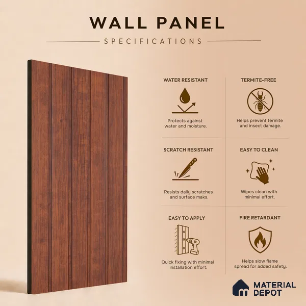 Wooden Look PN 06945 8 ft x 6 inch Charcoal Panel - 6 mm | Suitable for Living Room, Bedroom & TV Cabinet | Width is Subjected to 5% Variation