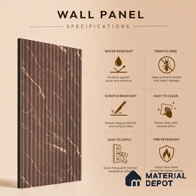 Cappucino Brown Marble Look PN 07009 8 ft x 6.1 inch Charcoal Panel - 7 mm | Suitable for Feature Wall, TV Unit & Living Room | Width is Subjected to 5% Variation