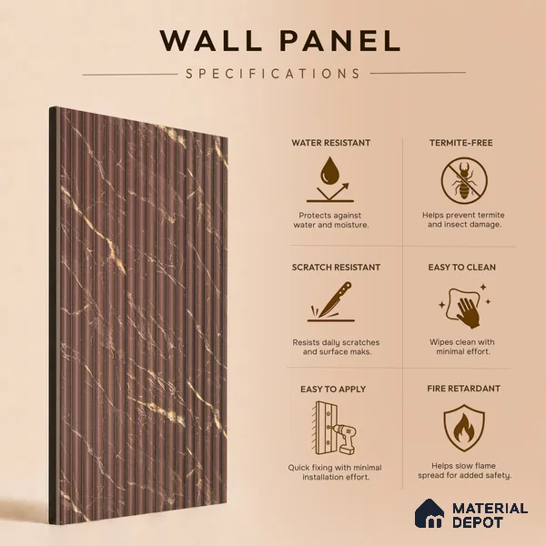 Cappucino Brown Marble Look PN 07009 8 ft x 6.1 inch Charcoal Panel - 7 mm | Suitable for Feature Wall, TV Unit & Living Room | Width is Subjected to 5% Variation