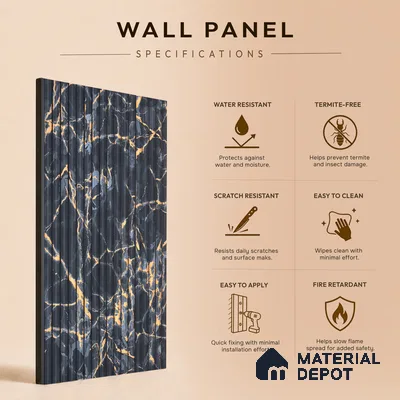 Graphite Grey Marble Look PN 07010 8 ft x 6.1 inch Charcoal Panel - 7 mm | Suitable for Feature Wall, TV Unit & Living Room | Width is Subjected to 5% Variation