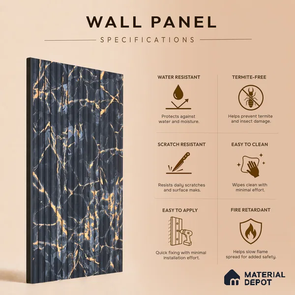 Graphite Grey Marble Look PN 07010 8 ft x 6.1 inch Charcoal Panel - 7 mm | Suitable for Feature Wall, TV Unit & Living Room | Width is Subjected to 5% Variation
